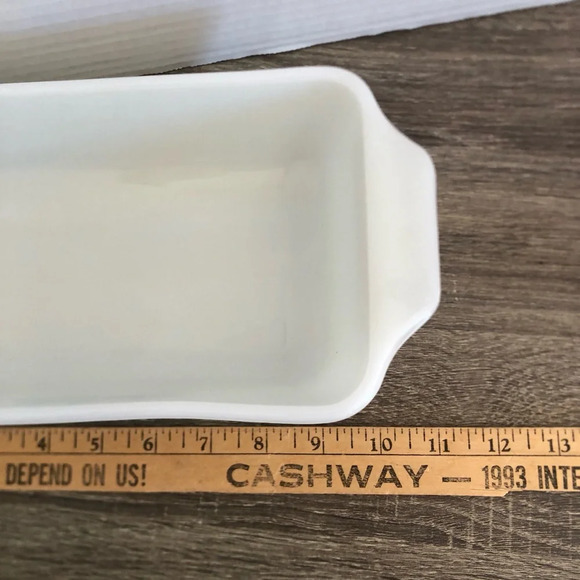 Vtg Milk Glass Baking Dish with Blue Floral Design - Picture 7 of 10